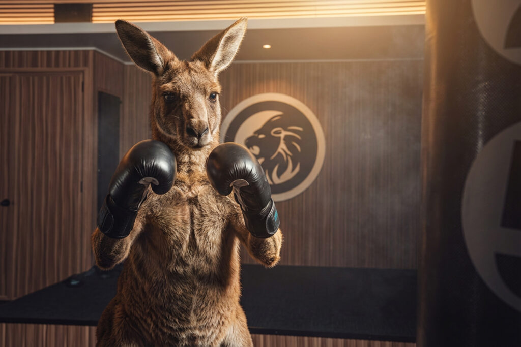 Boxing kangaroo illustration representing Australia Day celebration at ROAR Active gyms