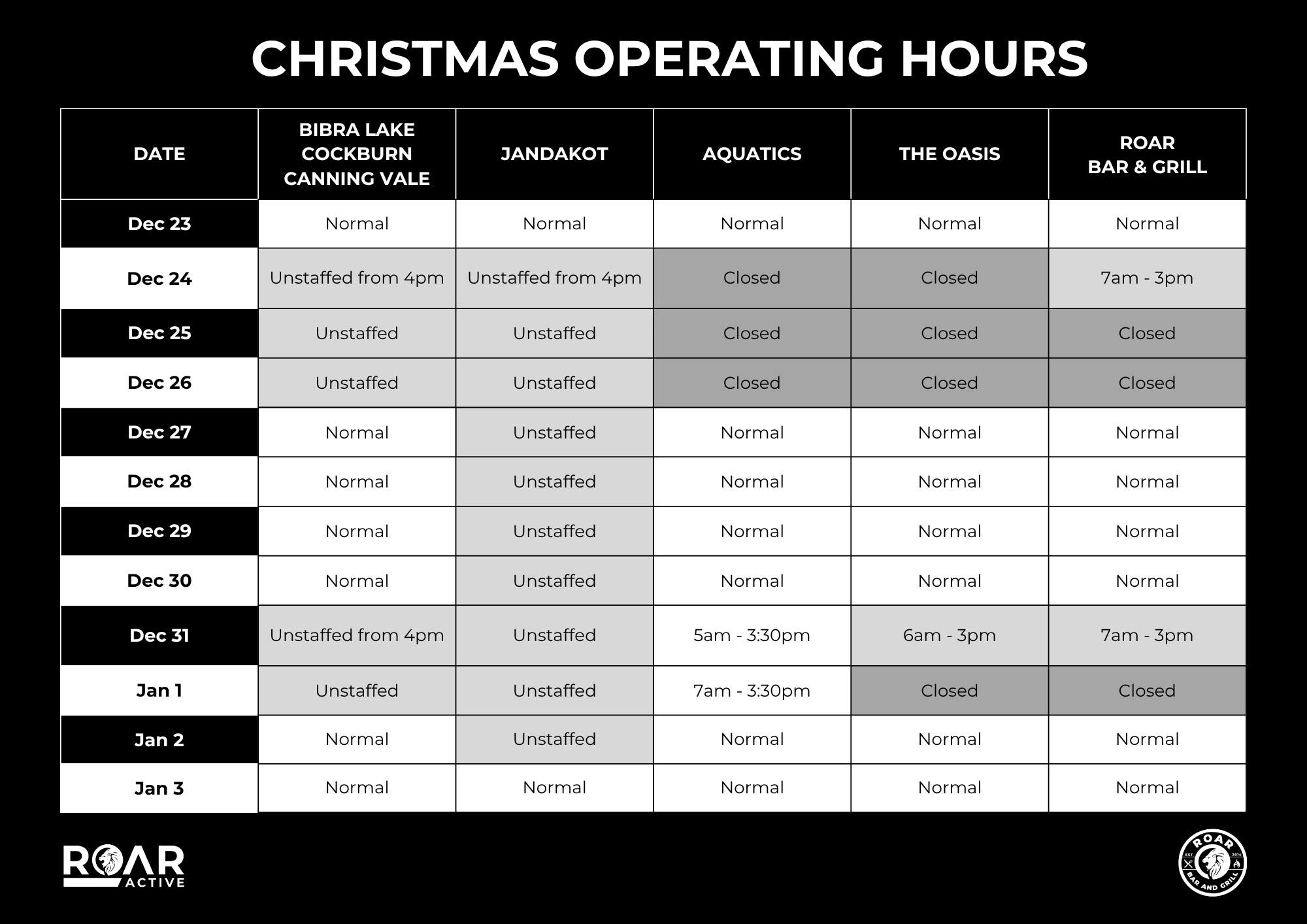 ROAR Christmas New Year Opening Hours 2025 ROAR Active roar-christmas-new-year-opening-hours-2025-roar-active